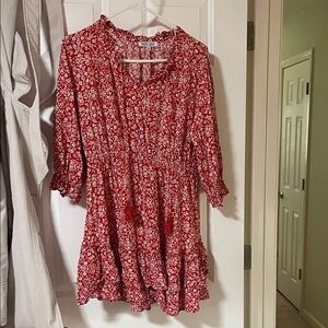 Daisy Lane Red Floral Tiered Peasant Dress
